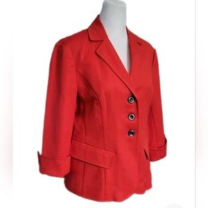 Gallia Moda Red Button Front Dress Blazer 3/4 Sleeve Darted Flattering Fit Sz 4
